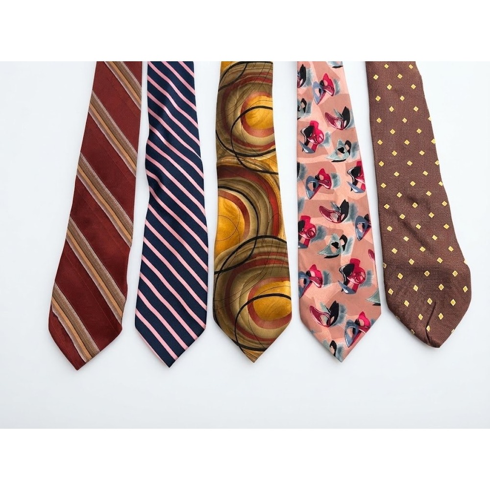 Vintage Silk Necktie Lot Mens OS Multicolored Excellent Abstract Striped 5pc